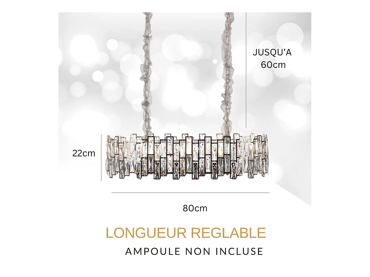 Lustre en cristal moderne pour salon argenté - Ovale 80 cm - New York