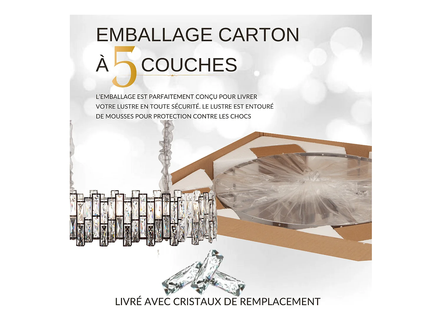 Lustre en cristal moderne pour salon argenté - Ovale 80 cm - New York