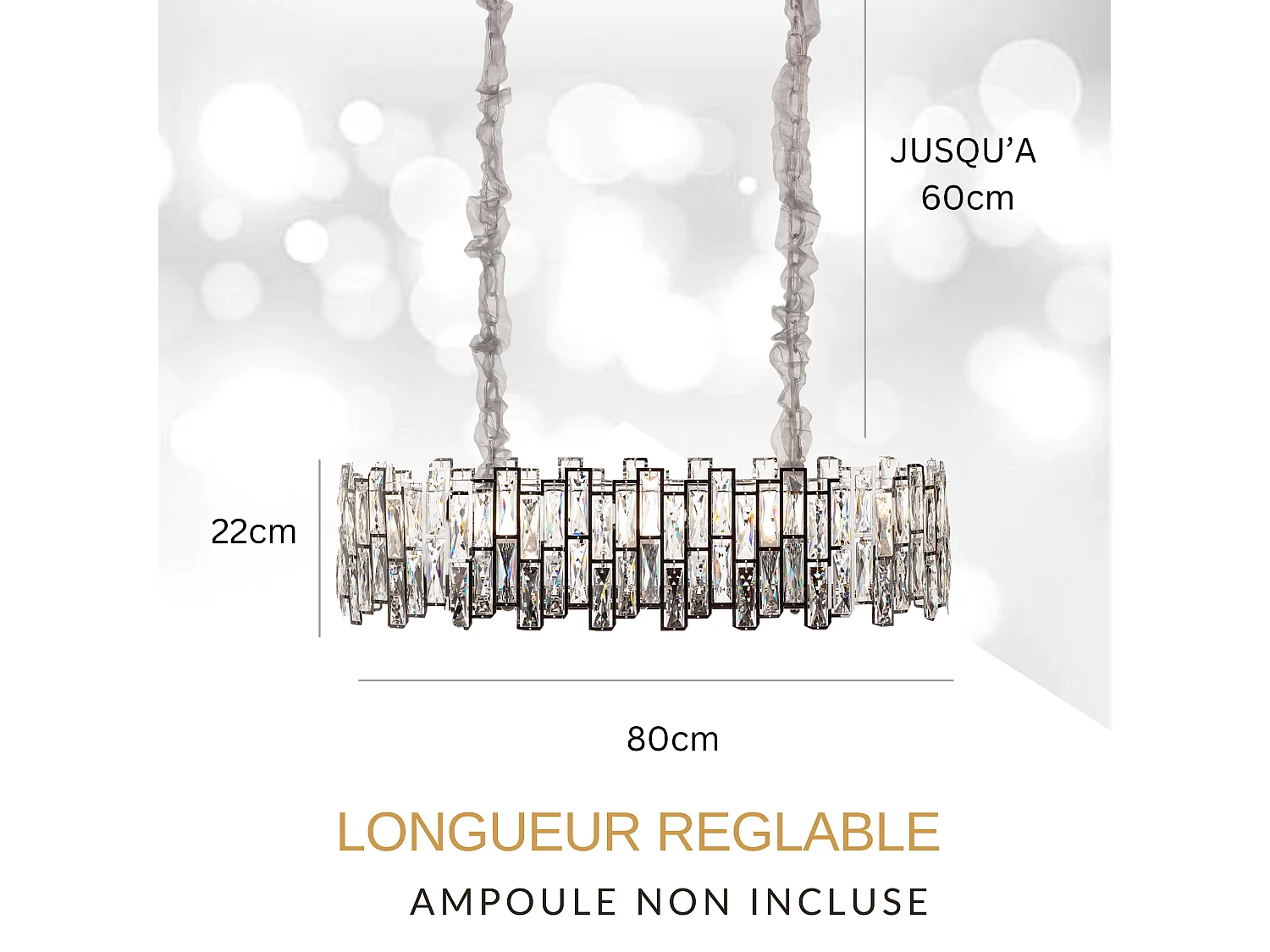 Moderne kristallen hanglamp voor woonkamer zilverkleurig - Ovaal 80 cm - New York