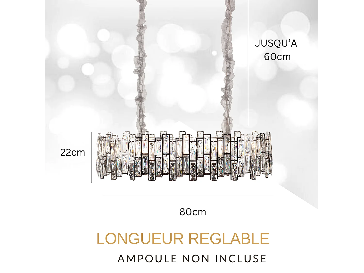 Moderne kristallen hanglamp voor woonkamer zilverkleurig - Ovaal 80 cm - New York