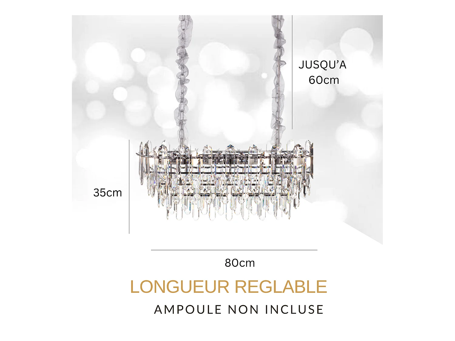 Moderne kristallen hanglamp voor woonkamer zilverkleurig - Ovaal 80 cm - Las Vegas