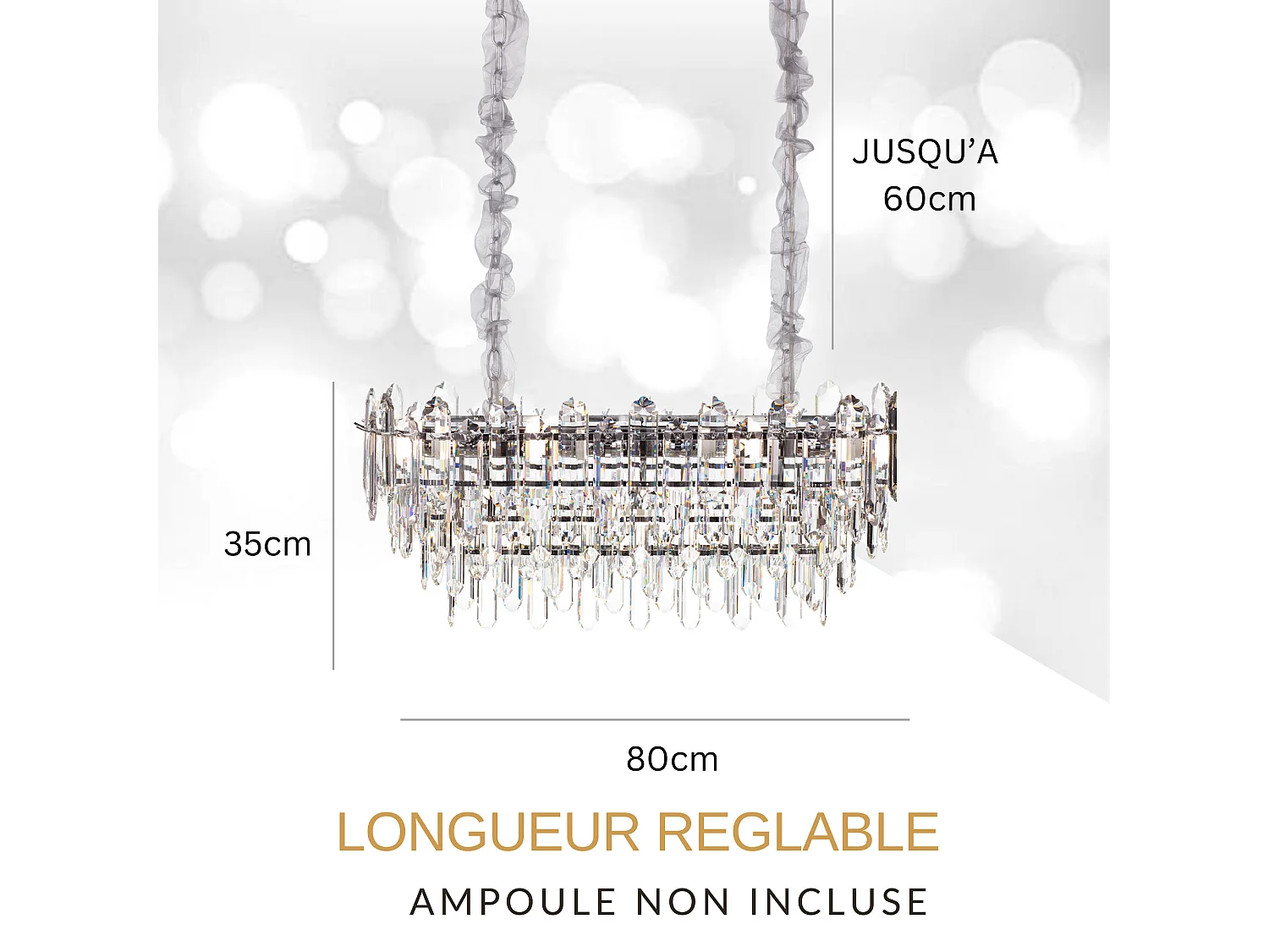 Lustre en cristal moderne pour salon argenté - Ovale 80 cm - Las Vegas