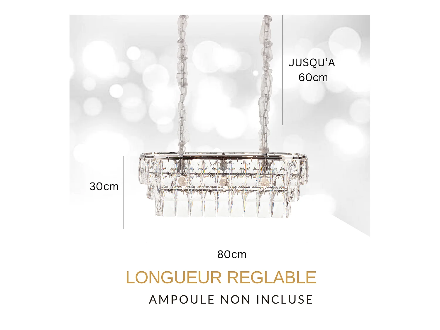 Moderne kristallen hanglamp voor woonkamer zilverkleurig - Ovaal 80 cm - San Francisco