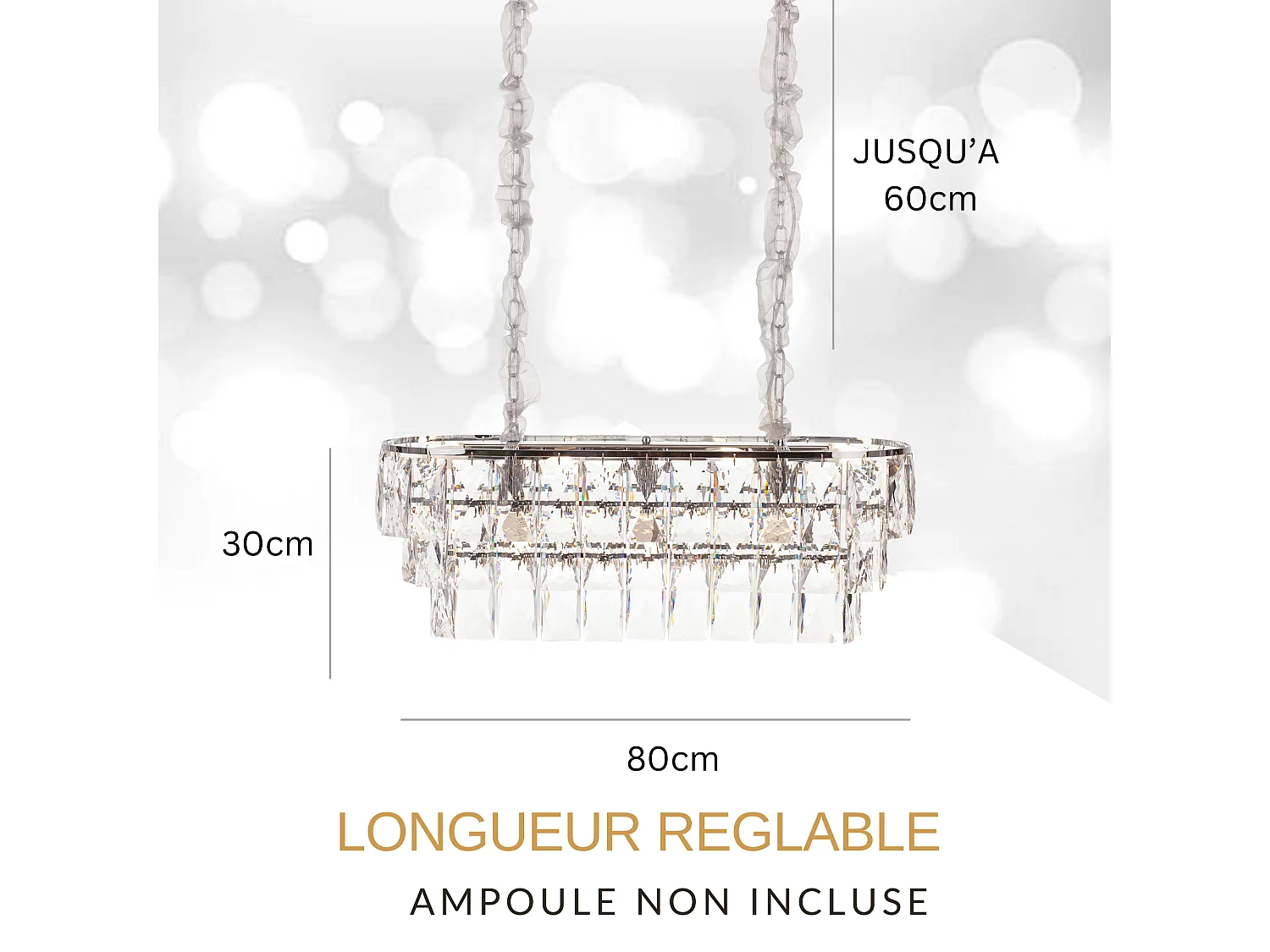 Moderne kristallen hanglamp voor woonkamer zilverkleurig - Ovaal 80 cm - San Francisco