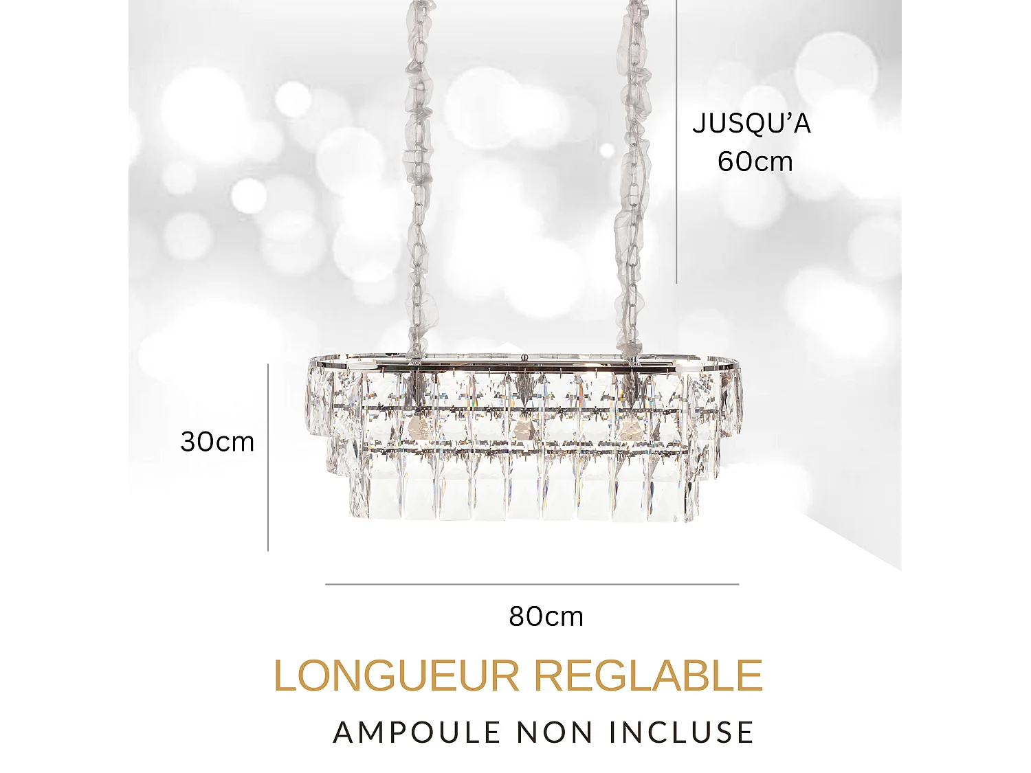 Moderne kristallen hanglamp voor woonkamer zilverkleurig - Ovaal 80 cm - San Francisco