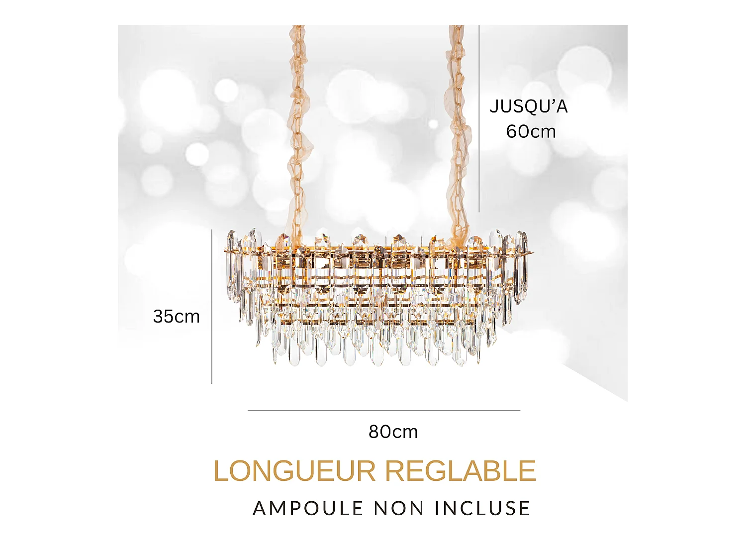 Moderne kristallen hanglamp voor woonkamer goudkleurig - Ovaal 80 cm - Las Vegas