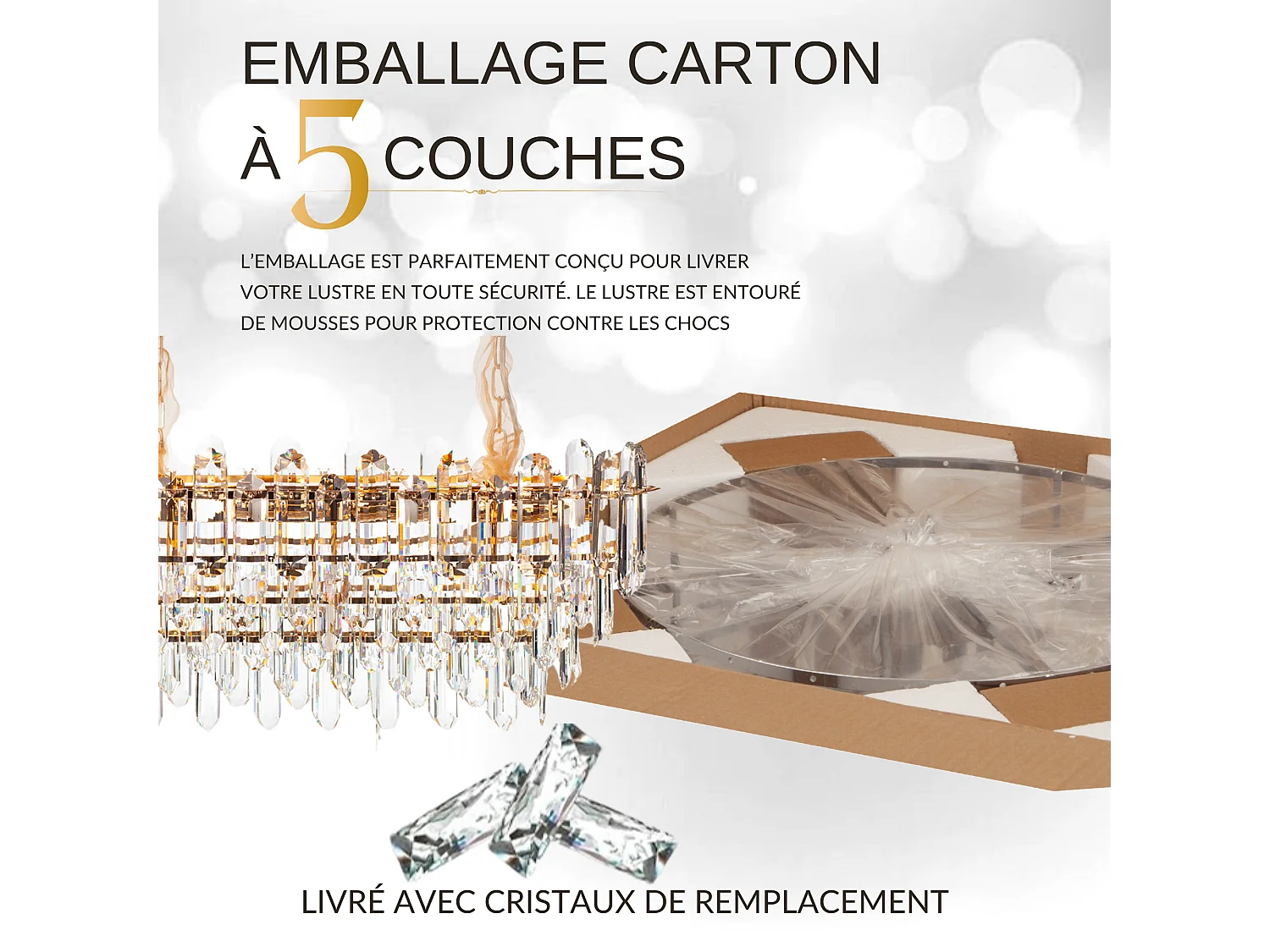 Lustre en cristal moderne pour salon doré - Ovale 80 cm - Las Vegas