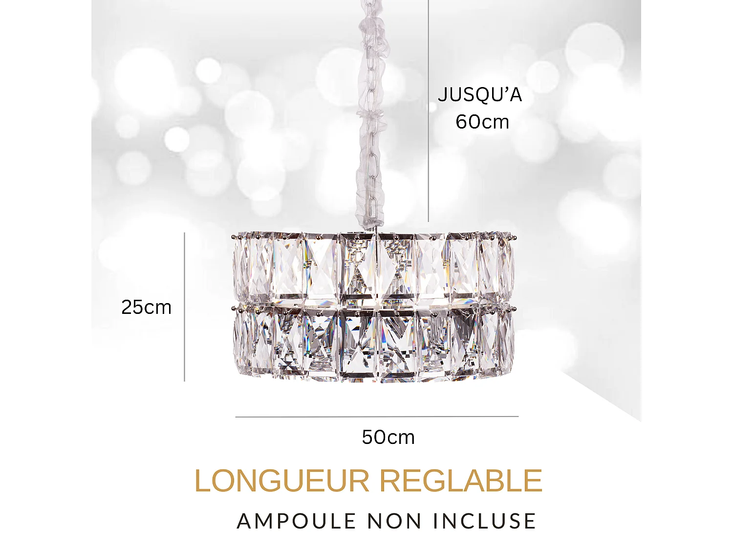 Moderne kristallen hanglamp voor woonkamer zilverkleurig - Rond 50 cm - Miami