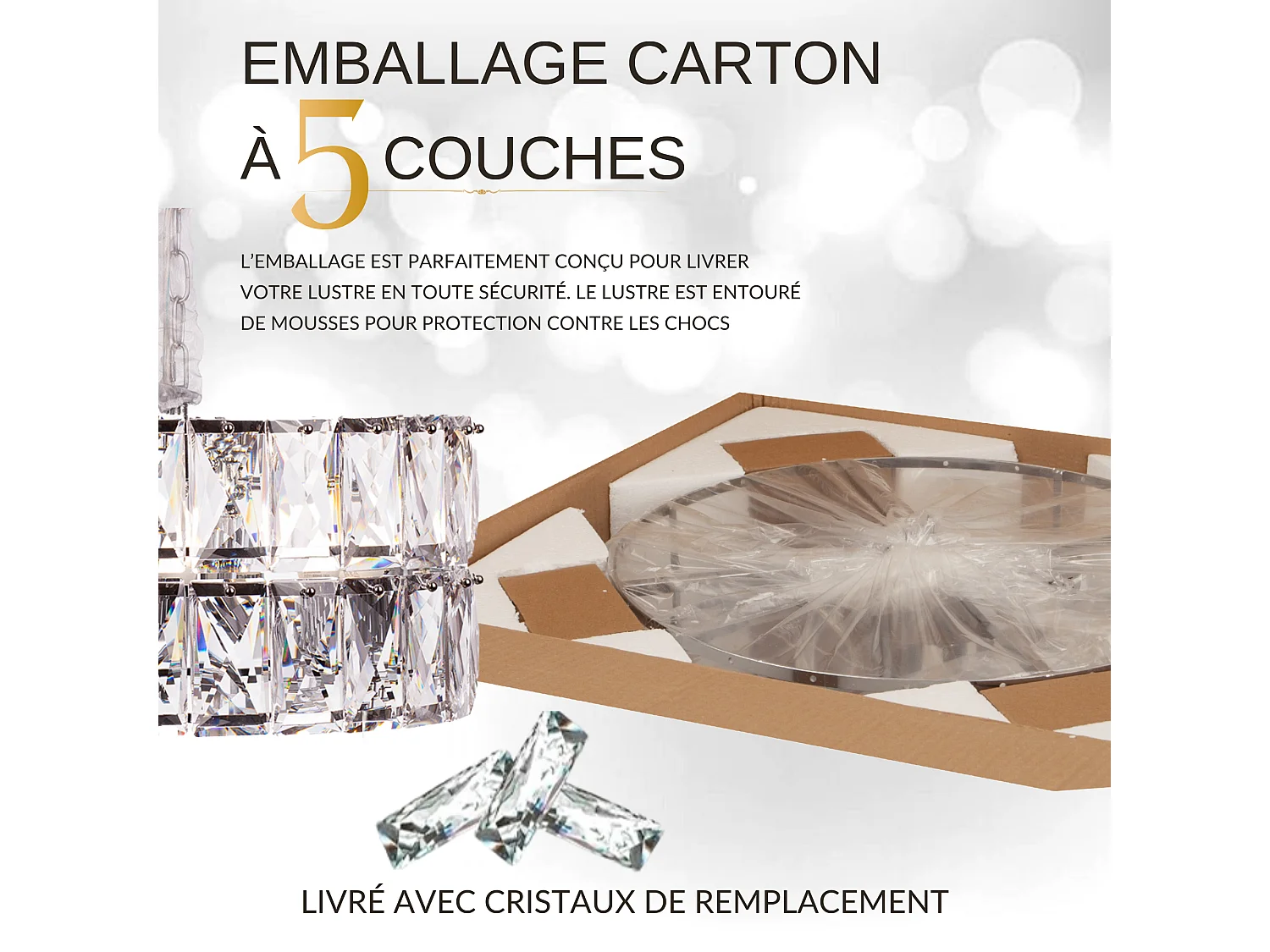 Moderne kristallen hanglamp voor woonkamer zilverkleurig - Rond 50 cm - Miami