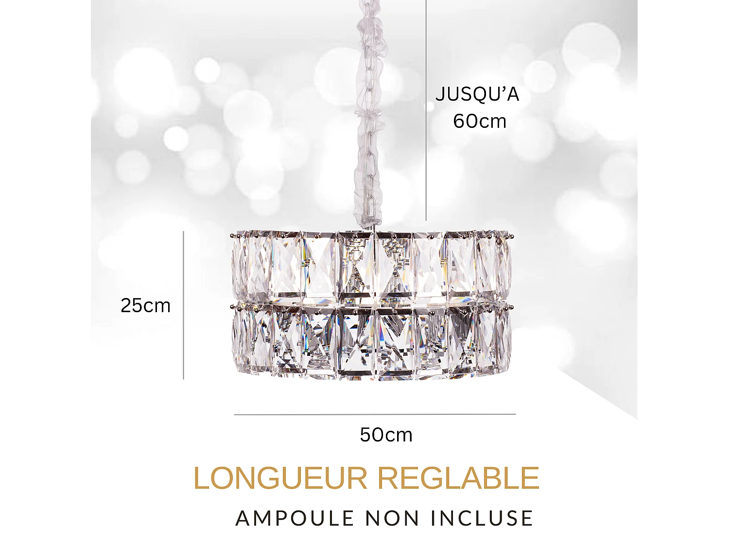 Moderne kristallen hanglamp voor woonkamer zilverkleurig - Rond 50 cm - Miami