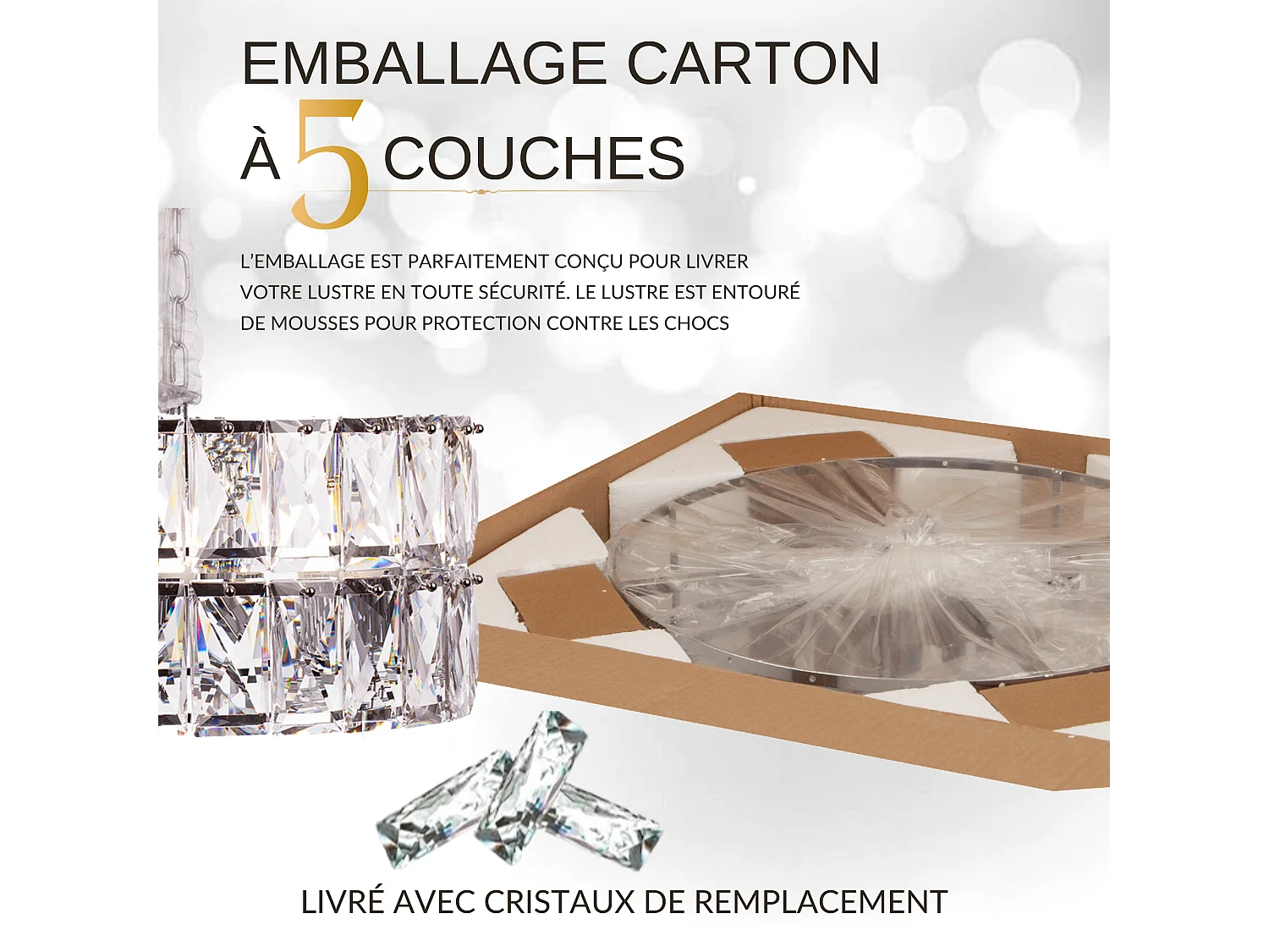 Moderne kristallen hanglamp voor woonkamer zilverkleurig - Rond 50 cm - Miami