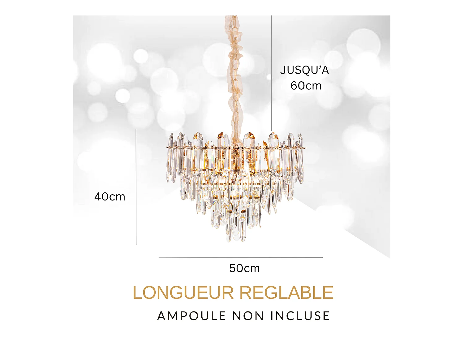 Moderne kristallen hanglamp voor woonkamer goudkleurig - Rond 50 cm - Las Vegas