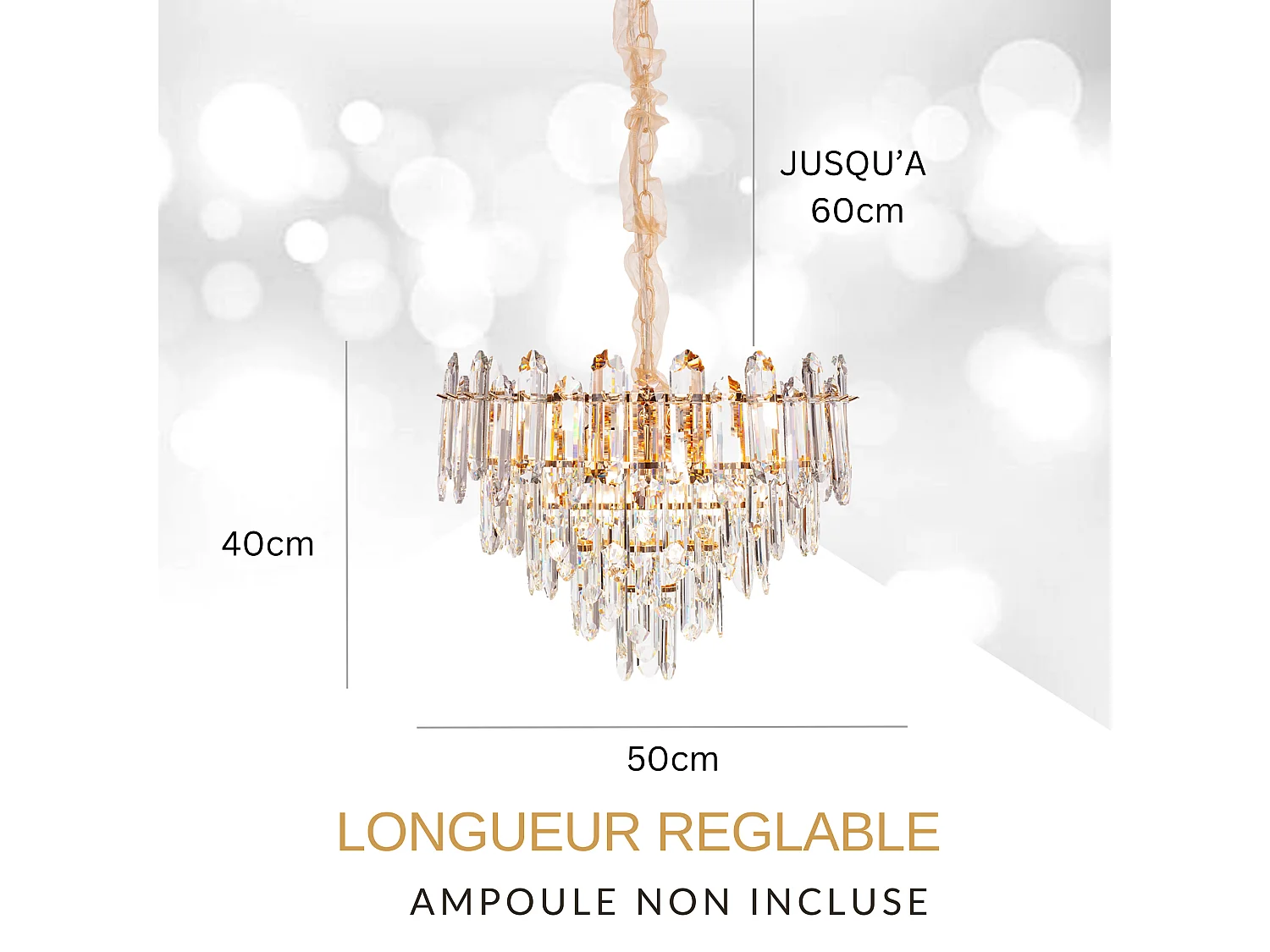 Moderne kristallen hanglamp voor woonkamer goudkleurig - Rond 50 cm - Las Vegas