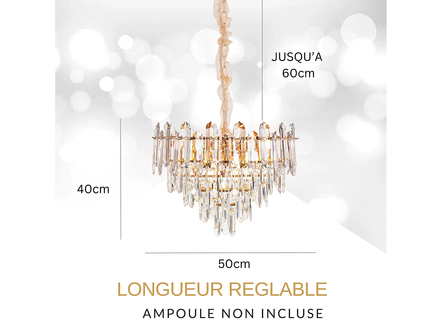 Moderne kristallen hanglamp voor woonkamer goudkleurig - Rond 50 cm - Las Vegas