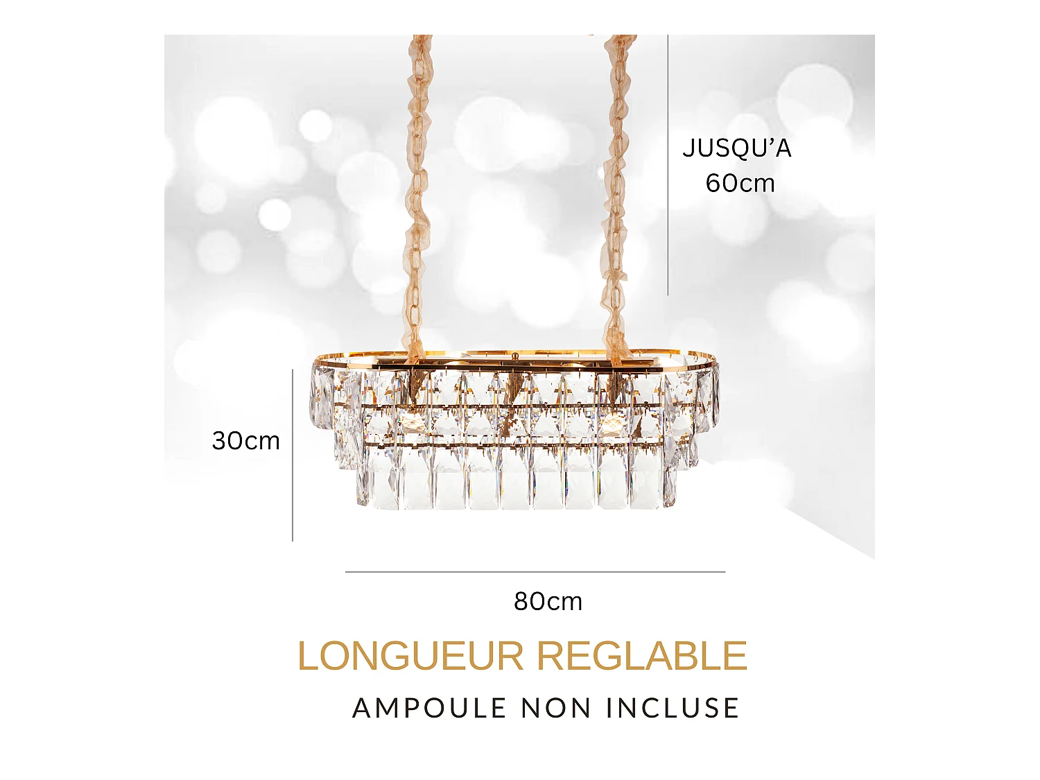 Moderne kristallen hanglamp voor woonkamer goudkleurig - Ovaal 80 cm - San Francisco