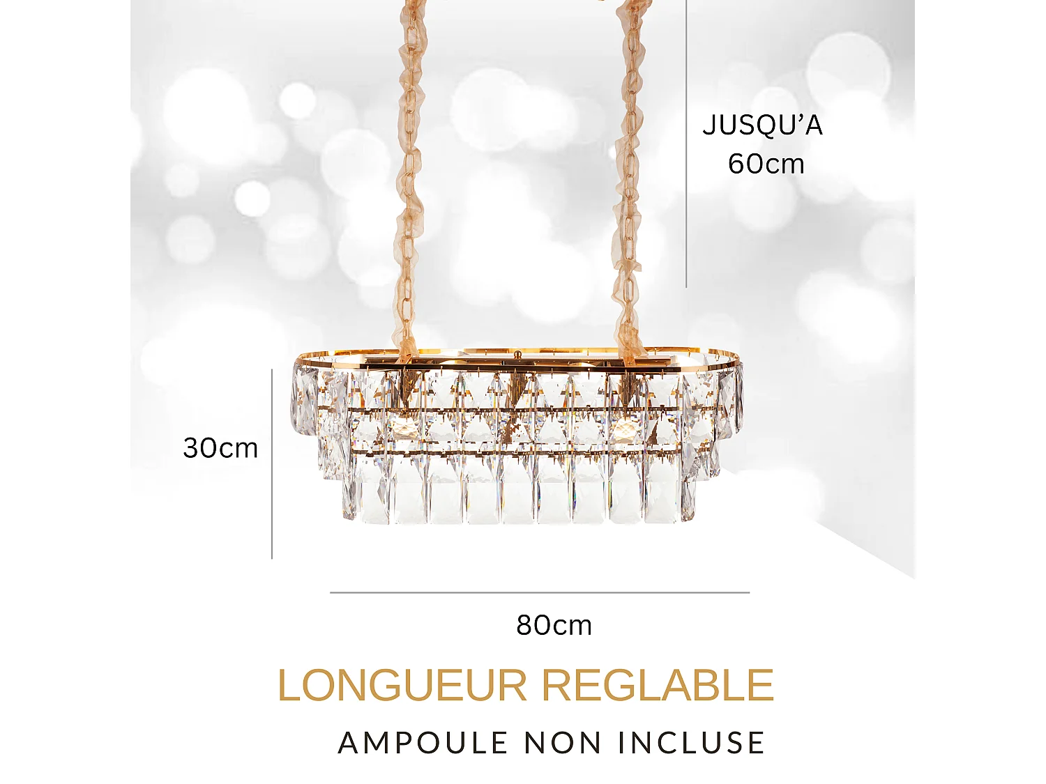 Moderne kristallen hanglamp voor woonkamer goudkleurig - Ovaal 80 cm - San Francisco