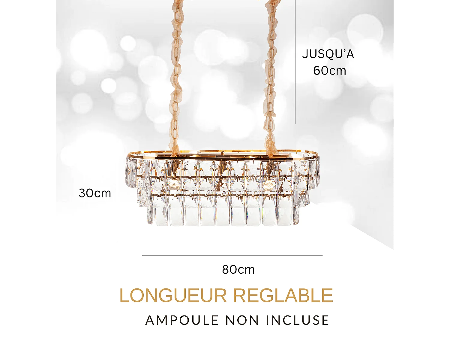 Moderne kristallen hanglamp voor woonkamer goudkleurig - Ovaal 80 cm - San Francisco