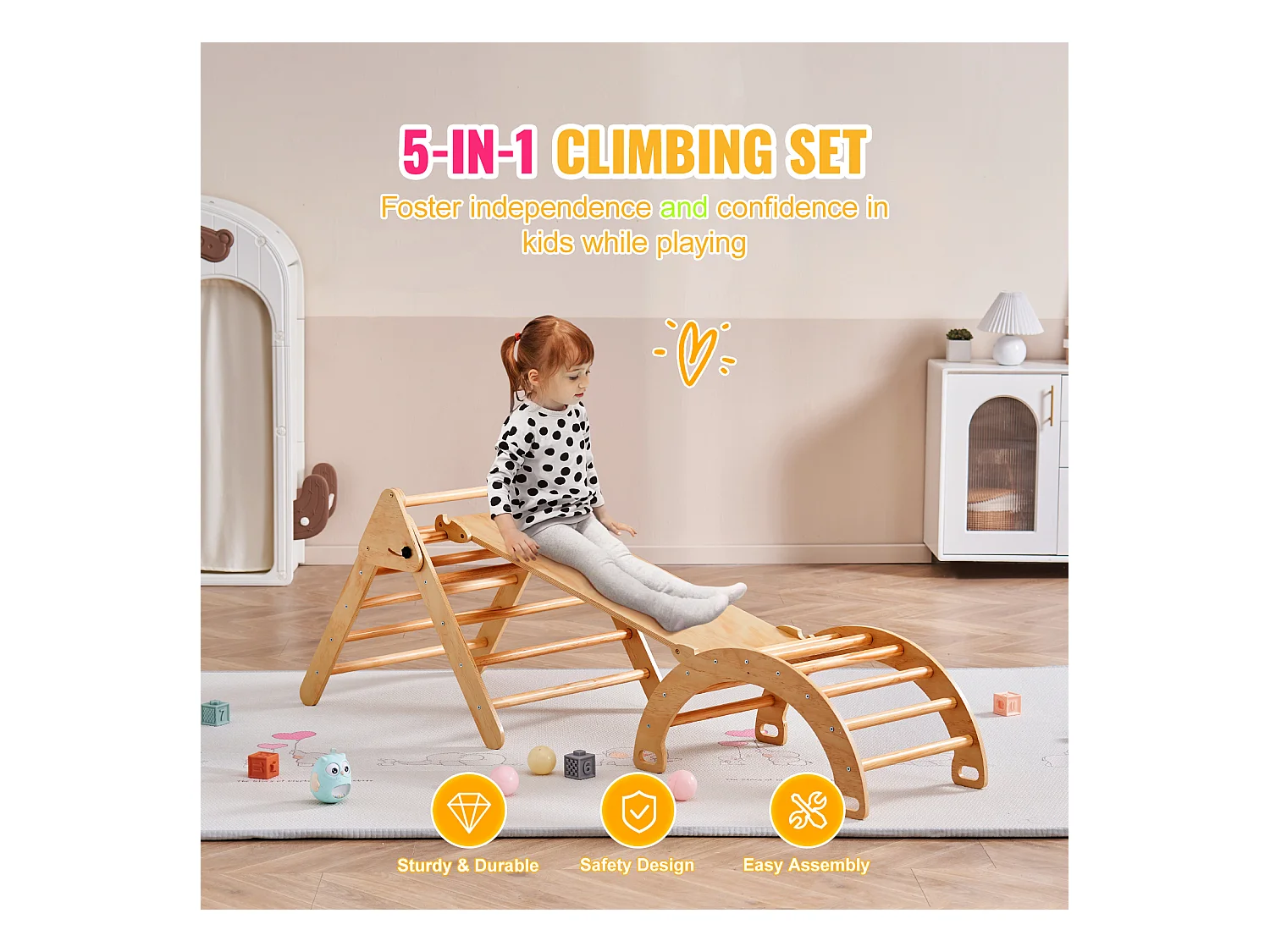 Ensemble de Triangles SucceBuy Pikler 5 En 1 de SucceBuy , Jouets D'escalade Montessori pour Tout-petits, Bois