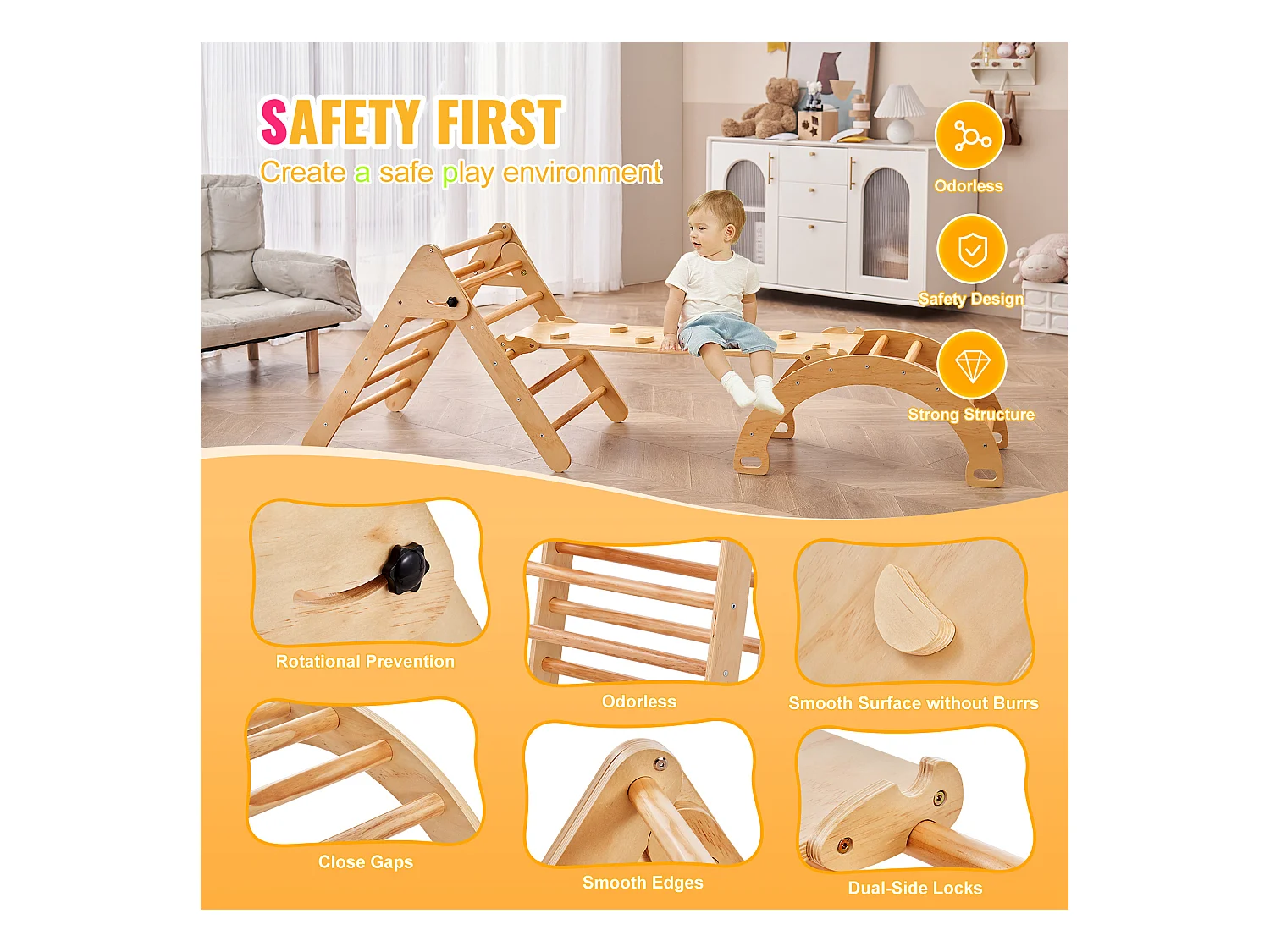 Ensemble de Triangles SucceBuy Pikler 5 En 1 de SucceBuy , Jouets D'escalade Montessori pour Tout-petits, Bois
