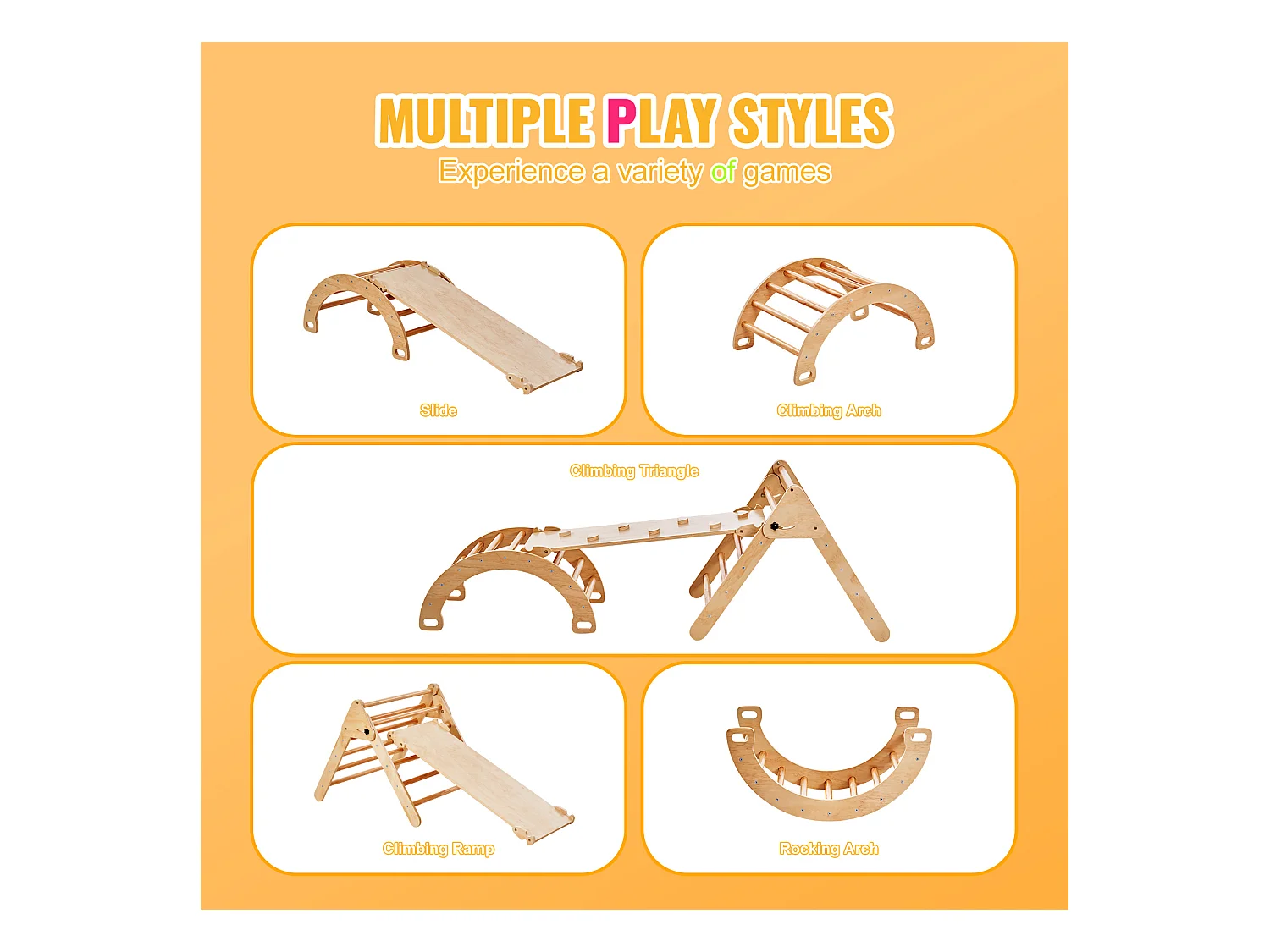 Ensemble de Triangles SucceBuy Pikler 5 En 1 de SucceBuy , Jouets D'escalade Montessori pour Tout-petits, Bois