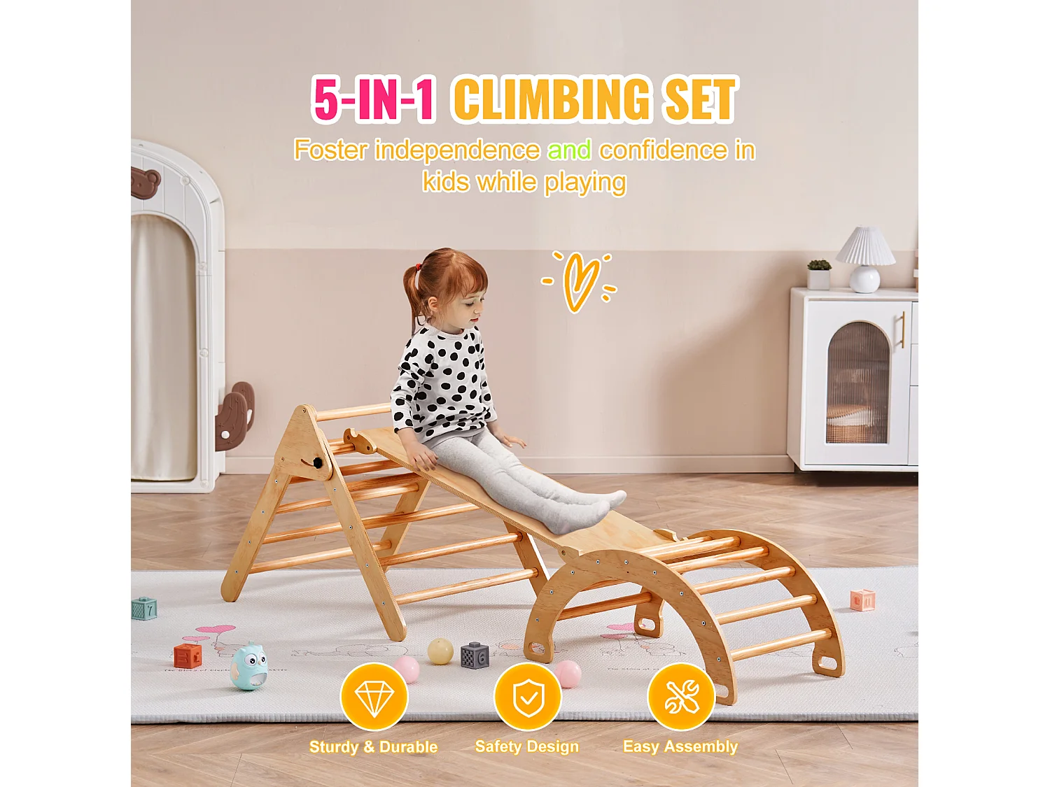 Ensemble de Triangles SucceBuy Pikler 5 En 1 de SucceBuy , Jouets D'escalade Montessori pour Tout-petits, Bois