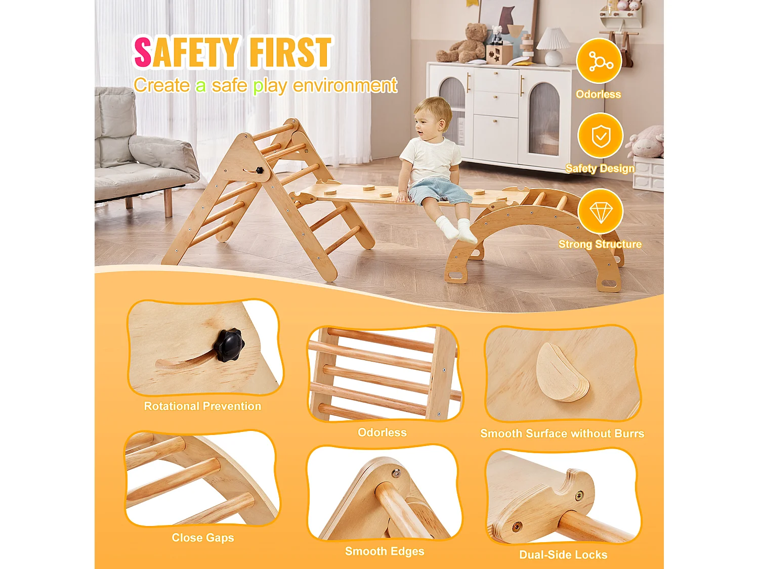 Ensemble de Triangles SucceBuy Pikler 5 En 1 de SucceBuy , Jouets D'escalade Montessori pour Tout-petits, Bois