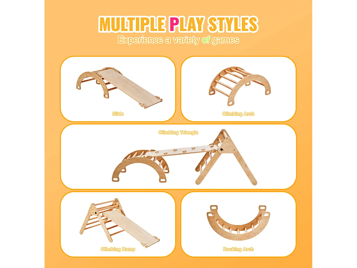 Ensemble de Triangles SucceBuy Pikler 5 En 1 de SucceBuy , Jouets D'escalade Montessori pour Tout-petits, Bois