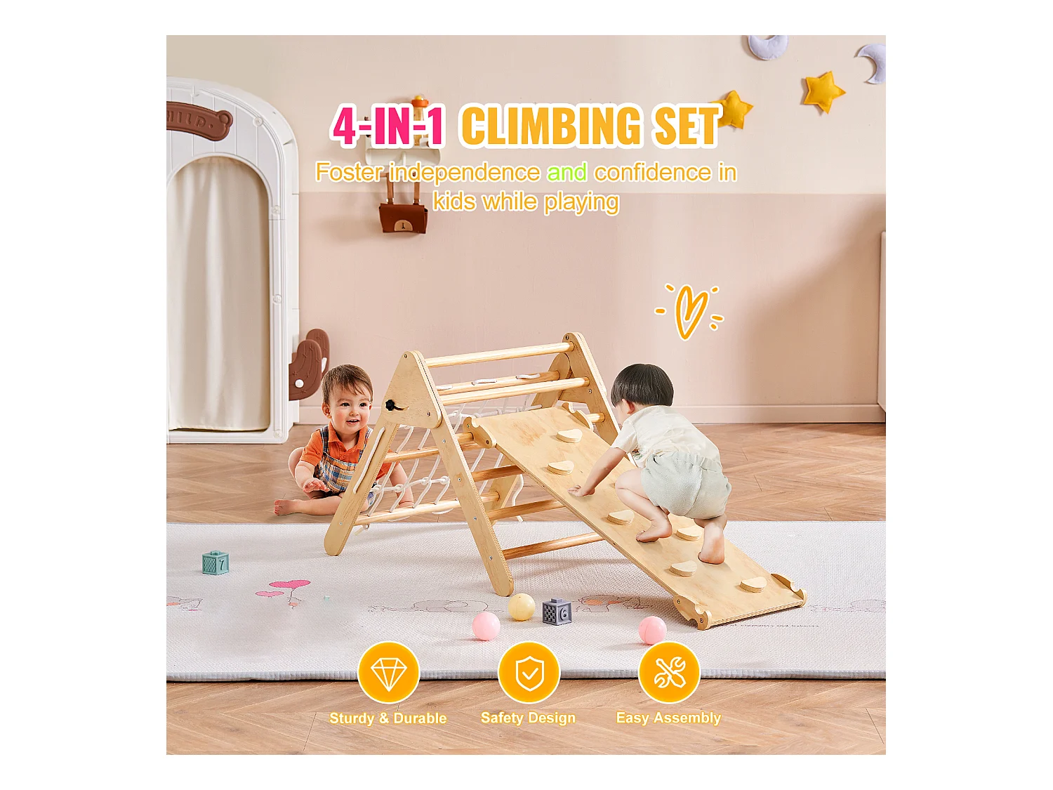 Ensemble de Triangles SucceBuy Pikler 4 En 1 de SucceBuy , Jouets D'escalade Montessori pour Tout-petits de 1 à 3 Ans