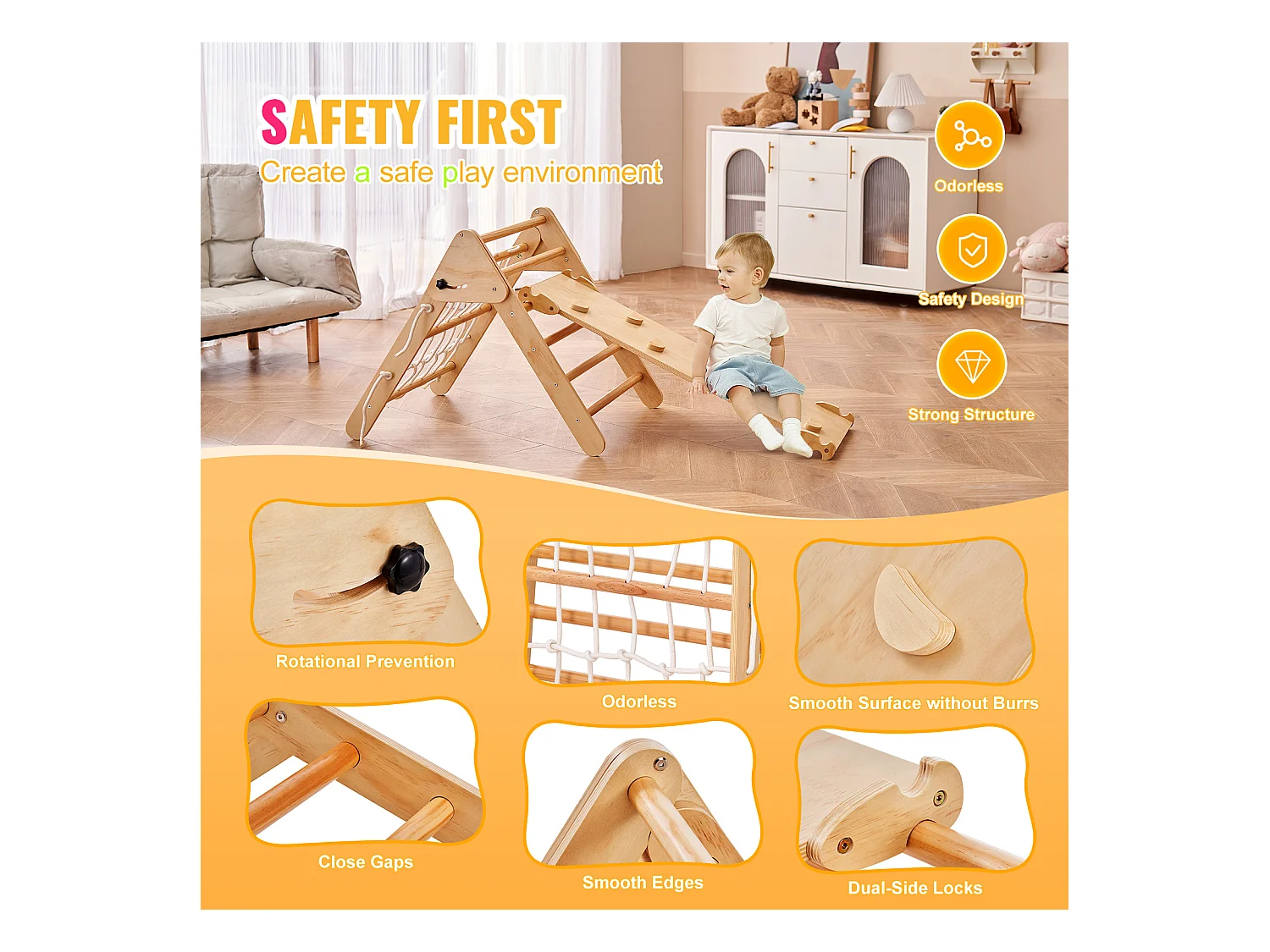 Ensemble de Triangles SucceBuy Pikler 4 En 1 de SucceBuy , Jouets D'escalade Montessori pour Tout-petits de 1 à 3 Ans