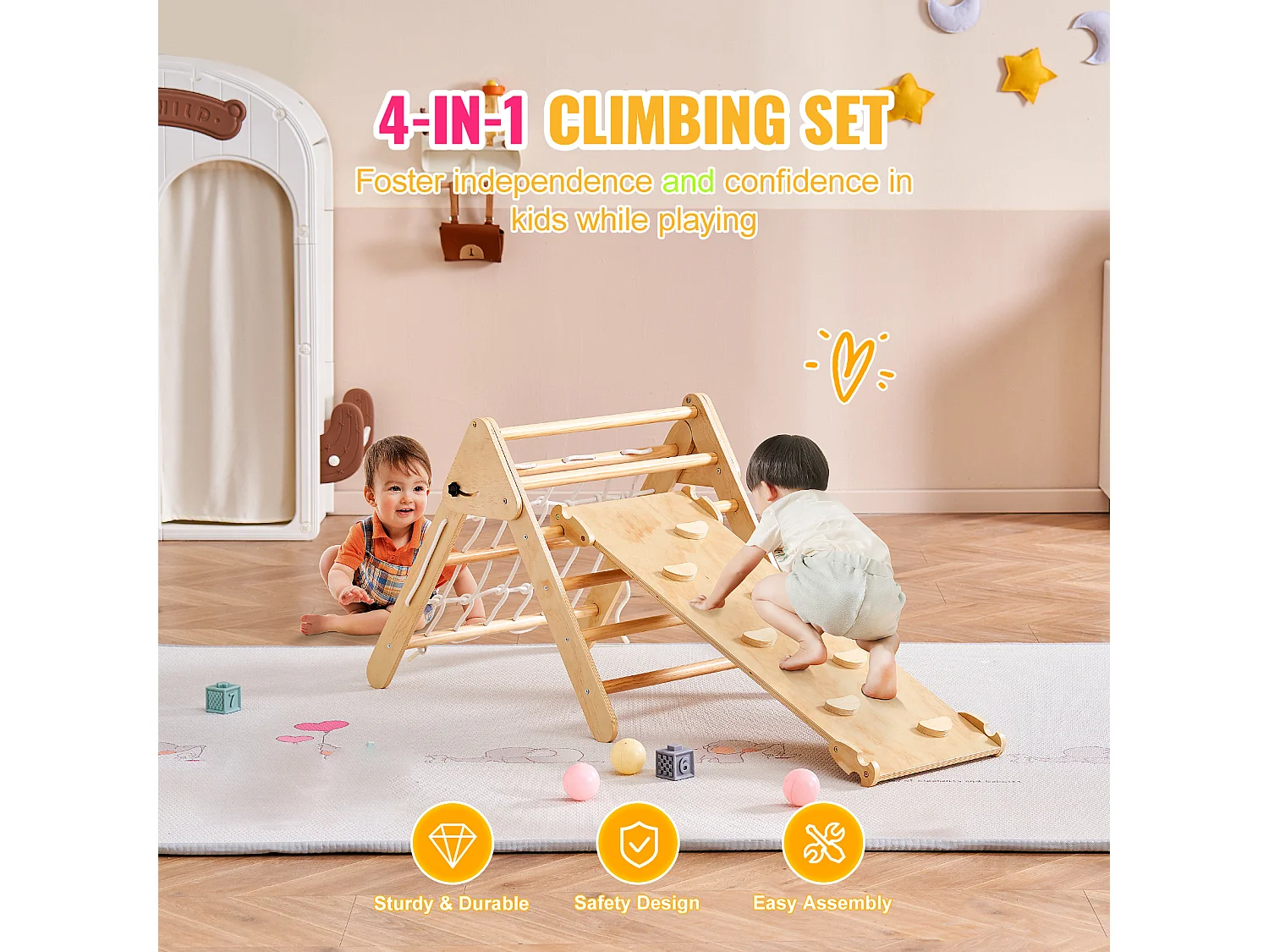 4-In-1-Pikler-Dreieck-Set SucceBuy, Montessori-Kletterspielzeug für Kleinkinder von 1–3 Jahren