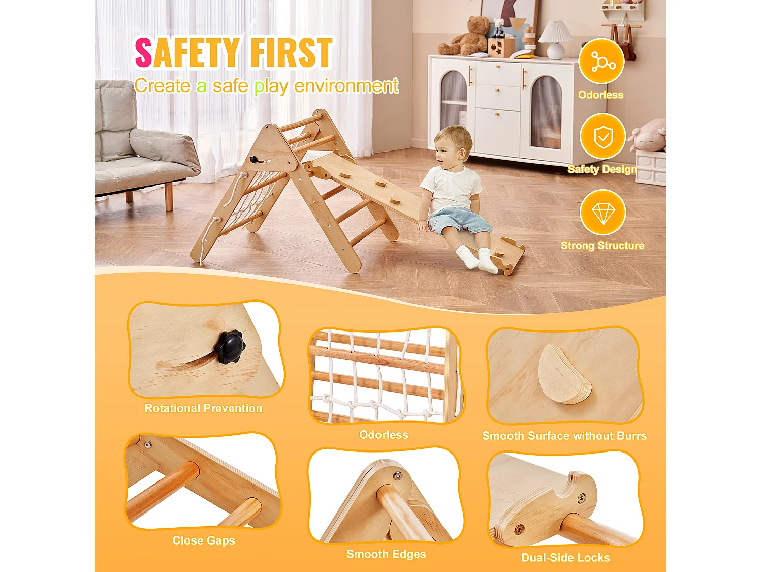 4-In-1-Pikler-Dreieck-Set SucceBuy, Montessori-Kletterspielzeug für Kleinkinder von 1–3 Jahren