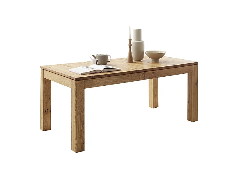 Table à manger extensible en bois massif coloris chêne sauvage huilé, Longueur 180/260 x Hauteur 77x Profondeur 90 cm