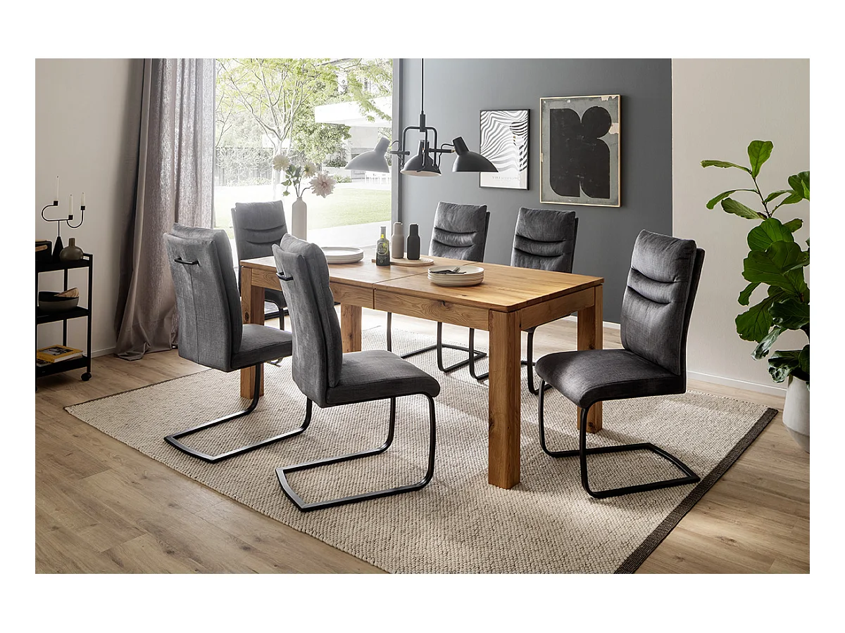 Table à manger extensible en bois massif coloris chêne sauvage huilé, Longueur 180/260 x Hauteur 77x Profondeur 90 cm