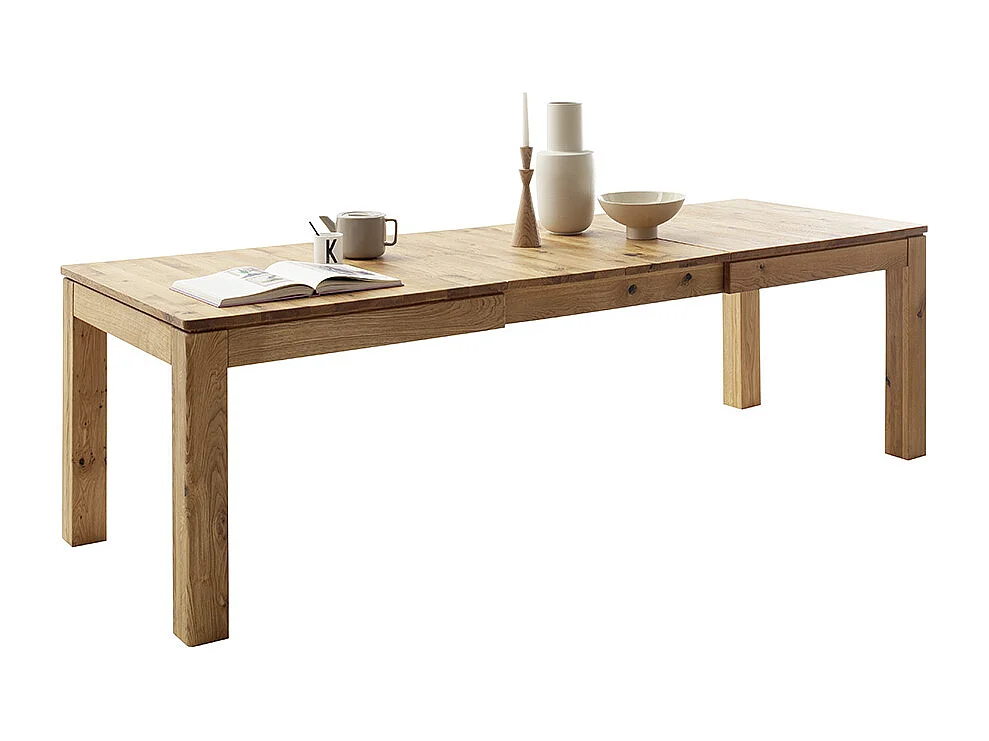 Table à manger extensible en bois massif coloris chêne sauvage huilé, Longueur 180/260 x Hauteur 77x Profondeur 90 cm