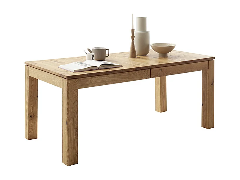 Table à manger extensible en bois massif coloris chêne sauvage huilé, Longueur 180/260 x Hauteur 77x Profondeur 90 cm