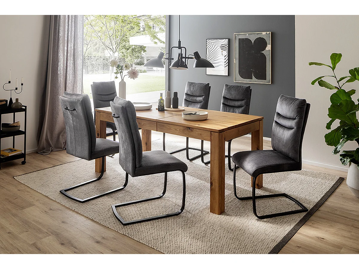 Table à manger extensible en bois massif coloris chêne sauvage huilé, Longueur 180/260 x Hauteur 77x Profondeur 90 cm