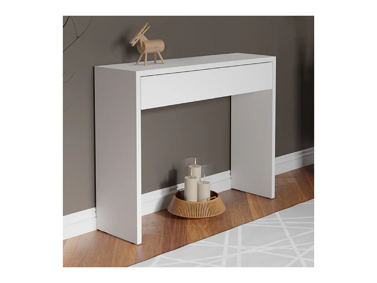Table console, meuble console avec 1 tiroir coloris blanc - longueur 100 x profondeur 30 x hauteur 76 cm