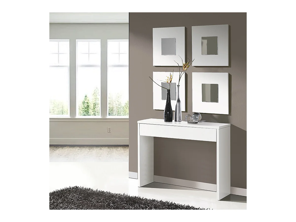 Table console, meuble console avec 1 tiroir coloris blanc - longueur 100 x profondeur 30 x hauteur 76 cm