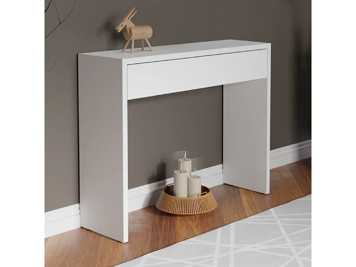 Table console, meuble console avec 1 tiroir coloris blanc - longueur 100 x profondeur 30 x hauteur 76 cm