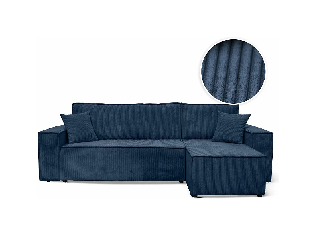 Canapé d'angle FARAH convertible et réversible 4 places en velours cotelé - Bleu foncé