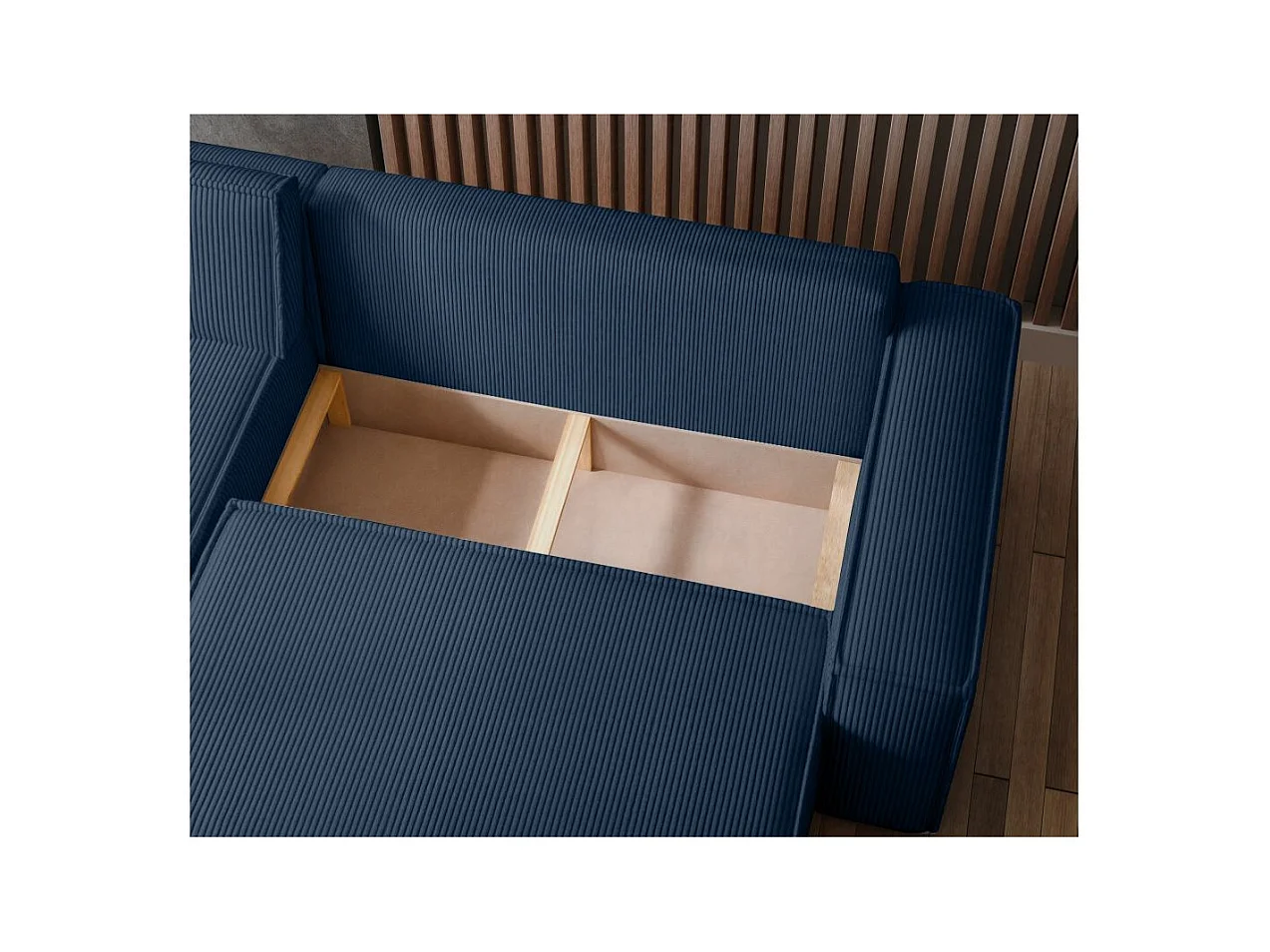 Canapé d'angle FARAH convertible et réversible 4 places en velours cotelé - Bleu foncé