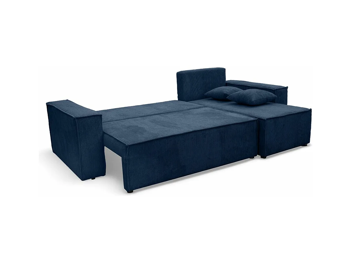 Canapé d'angle FARAH convertible et réversible 4 places en velours cotelé - Bleu foncé