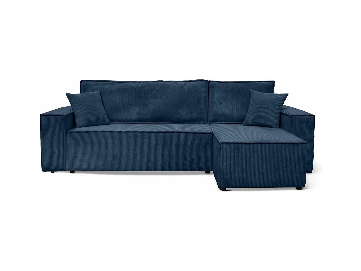 Canapé d'angle FARAH convertible et réversible 4 places en velours cotelé - Bleu foncé