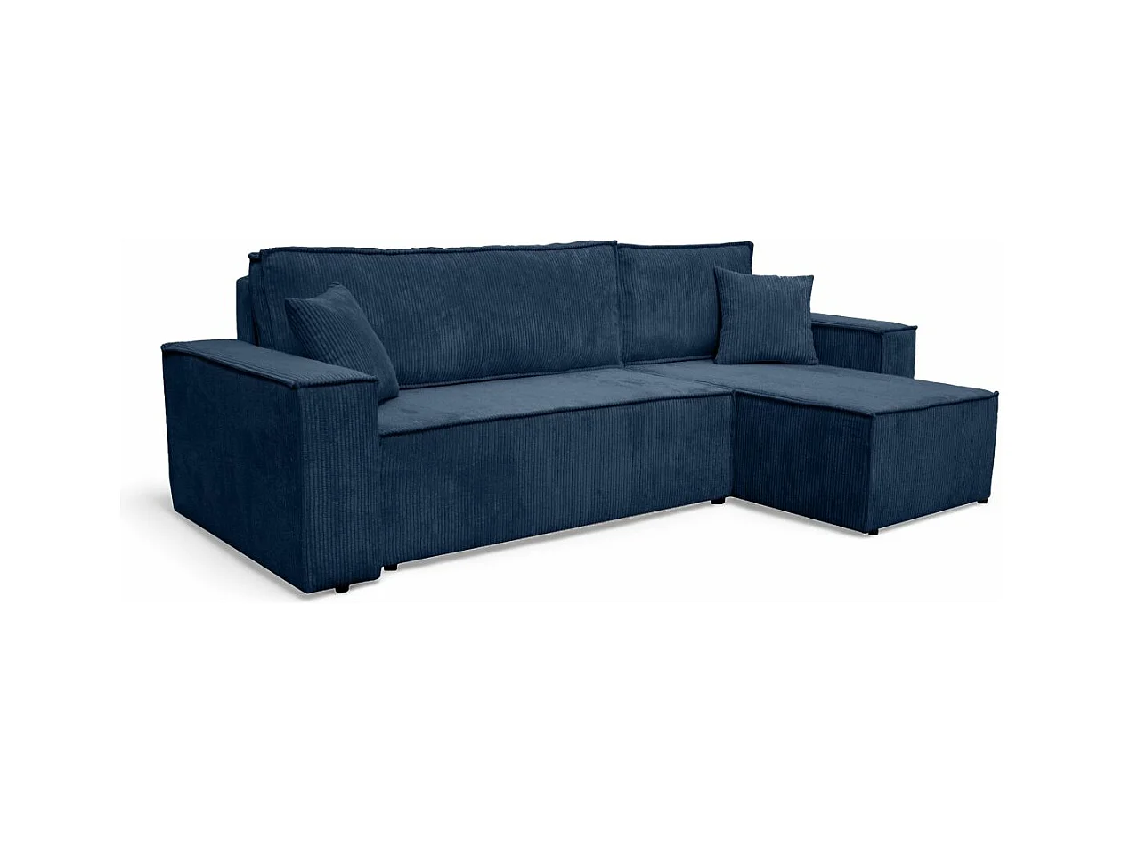 Canapé d'angle FARAH convertible et réversible 4 places en velours cotelé - Bleu foncé