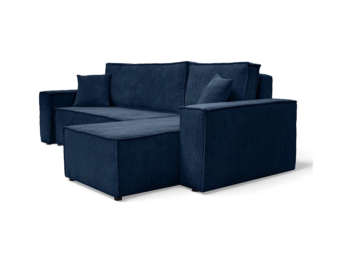 Canapé d'angle FARAH convertible et réversible 4 places en velours cotelé - Bleu foncé