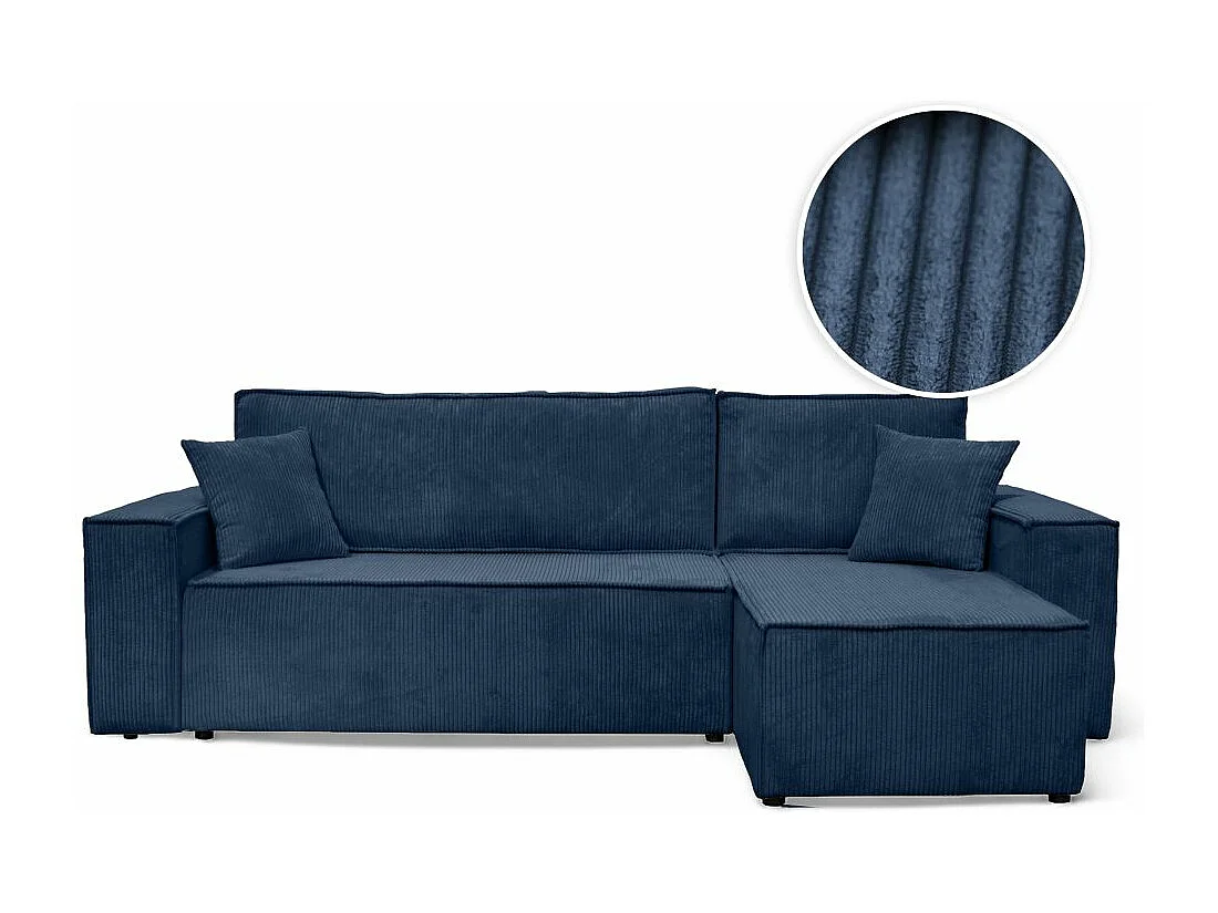 Canapé d'angle FARAH convertible et réversible 4 places en velours cotelé - Bleu foncé