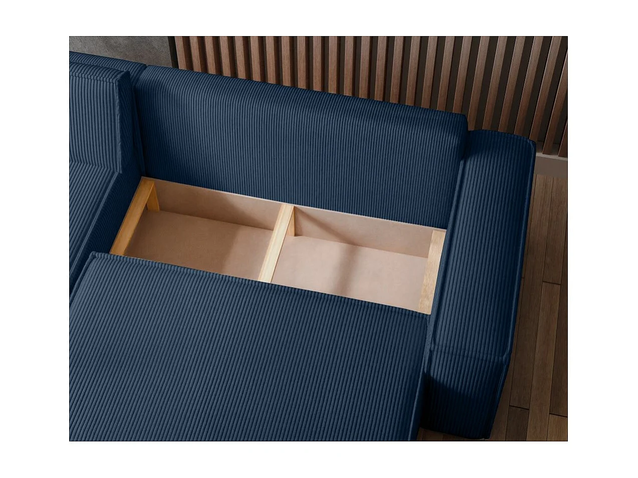 Canapé d'angle FARAH convertible et réversible 4 places en velours cotelé - Bleu foncé