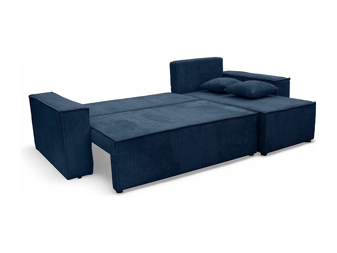 Canapé d'angle FARAH convertible et réversible 4 places en velours cotelé - Bleu foncé