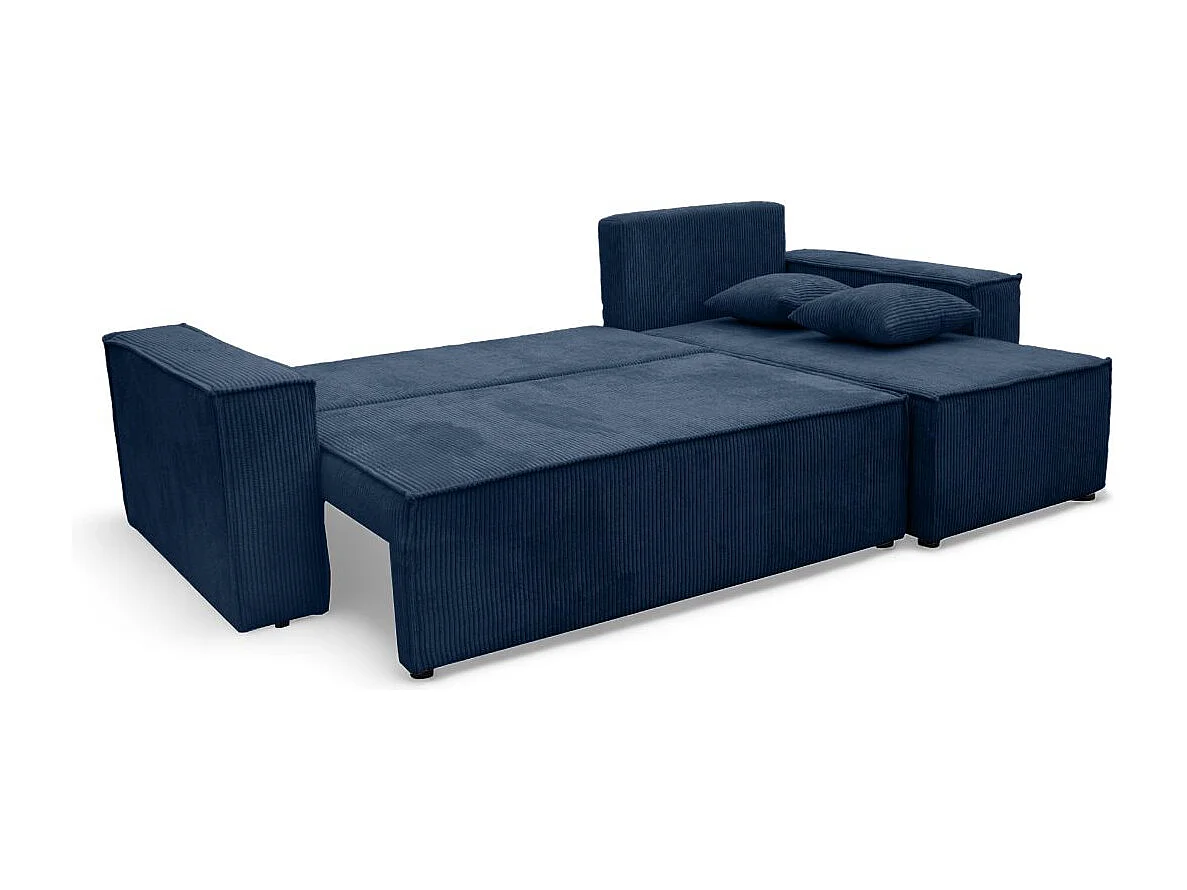 Canapé d'angle FARAH convertible et réversible 4 places en velours cotelé - Bleu foncé