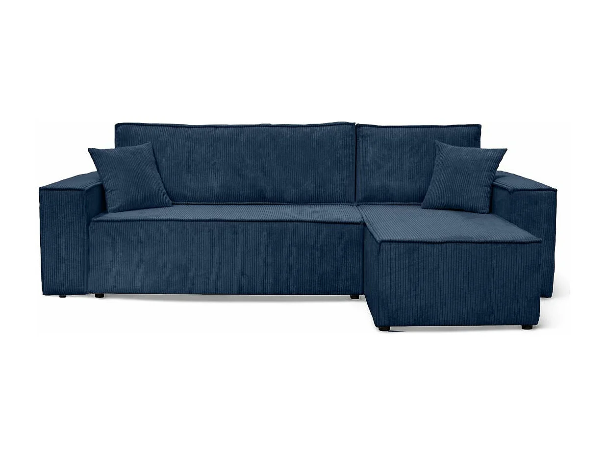 Canapé d'angle FARAH convertible et réversible 4 places en velours cotelé - Bleu foncé